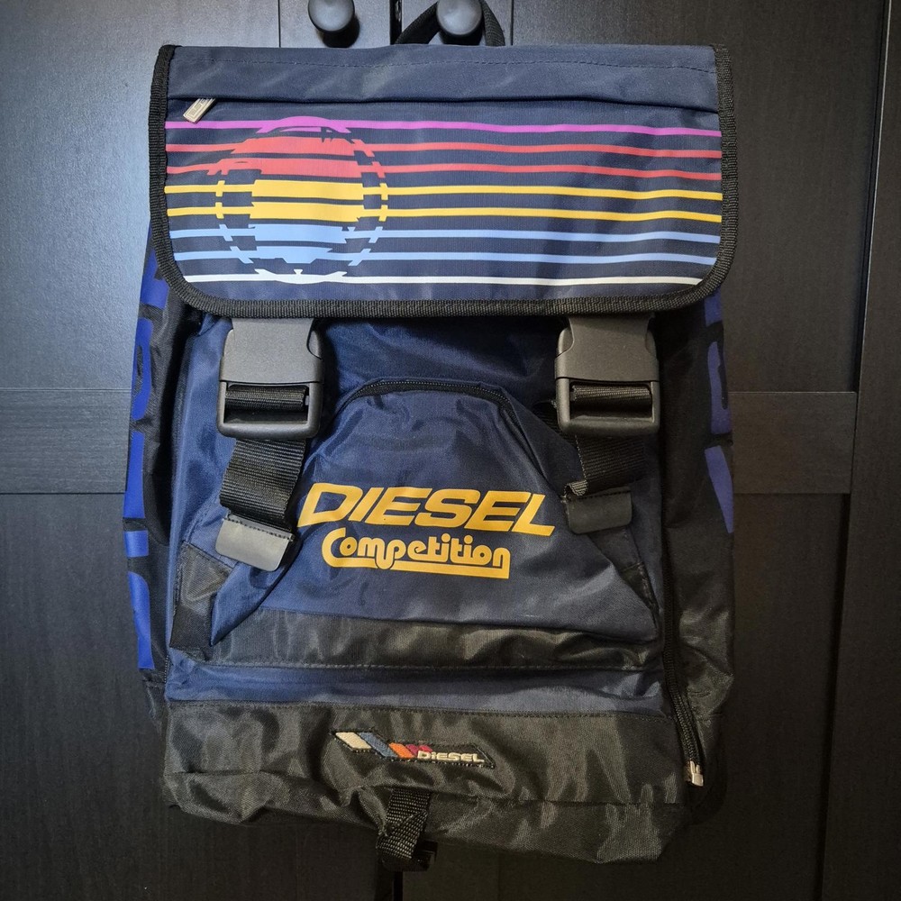 Vintage Diesel Competition Backpack with Colourful Stripe Design