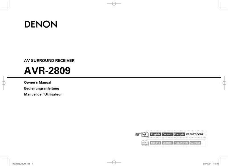 Denon AVR-2809 AV Receiver Owners Manual