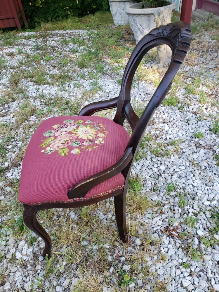 Antique balloon back parlor chair needle point seat