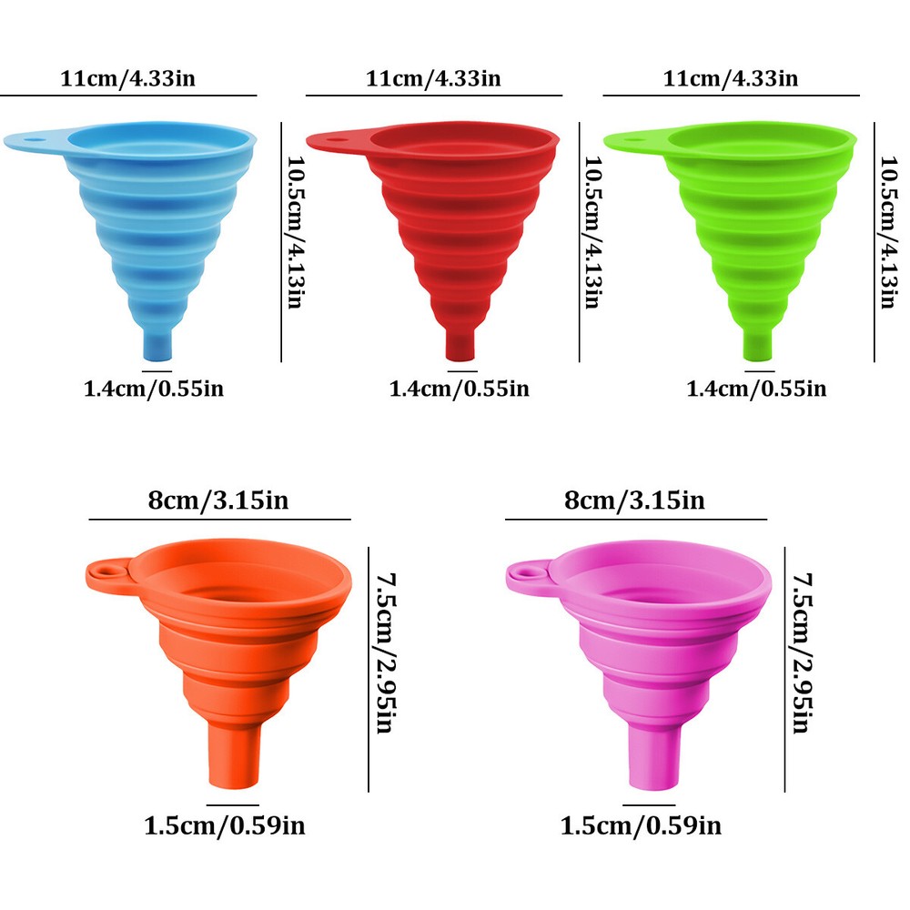 5X Silicone Collapsible Telescopic Foldable Mini Gel Funnel Kitchen Liquid Tools