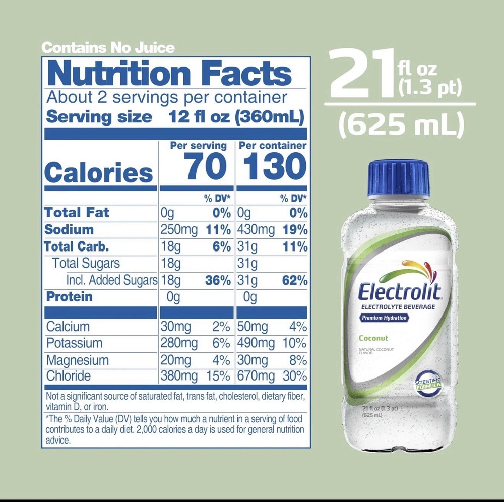 12 Pack Coconut Flavored Electrolyte Drink Instant Hydration Premium 21 Oz Each