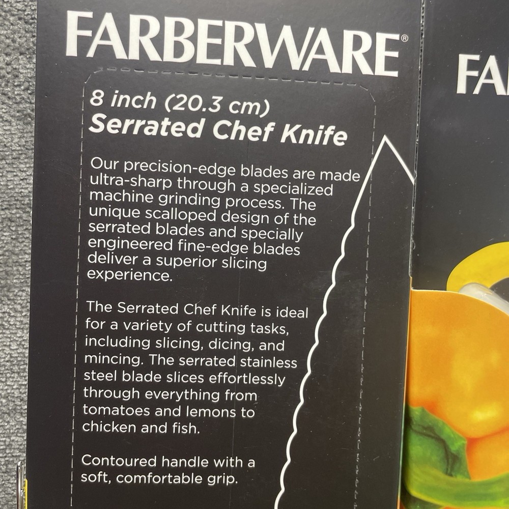 Farberware Precise Slice 8” Serrated Chef Knife w/Blue & Gray Handle BOGO