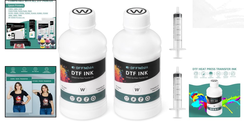 DTF White Ink 500ML - Refillable, Vivid for Multiple Printers (250ml x2)