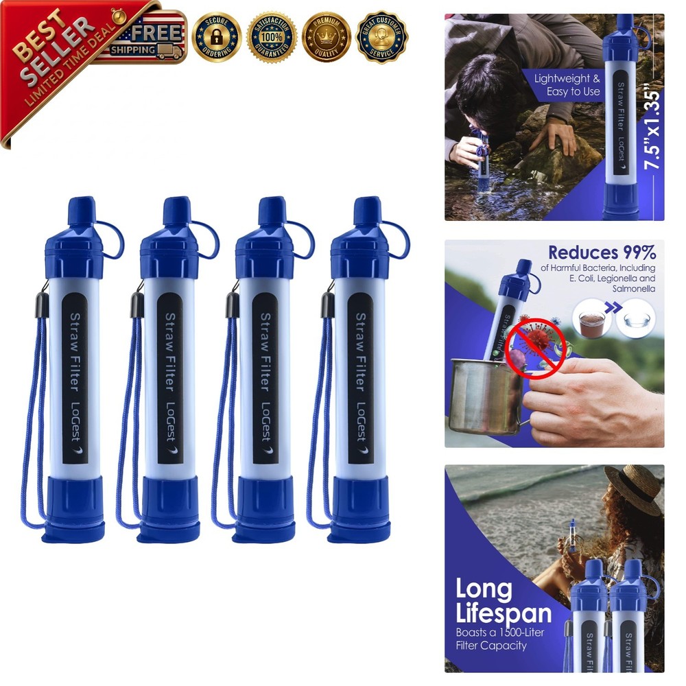 Emergency Water Filter Straw 4 Pack - Safe Drinking Water Anytime, Anywhere