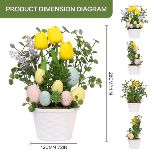 Easter Decorations, Artificial Easter Egg Tulip Flower Potted Table Yellow