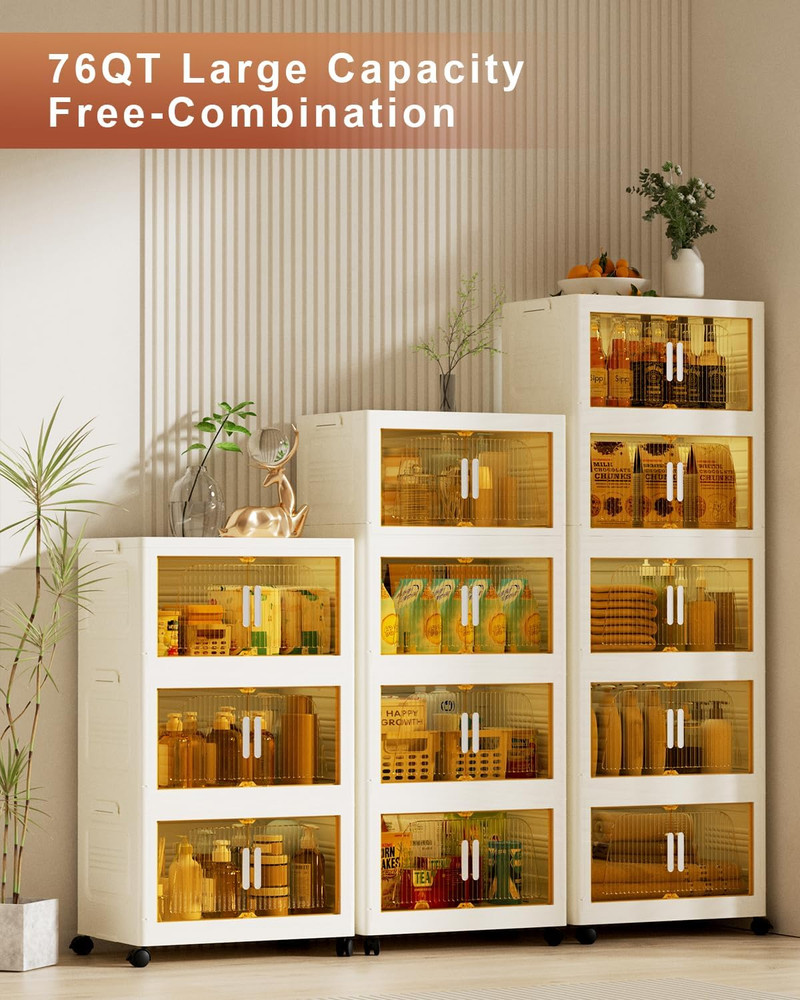 Stackable Storage Bins with Lids, 76QT Storage Containers with Smooth-Rolling Wh