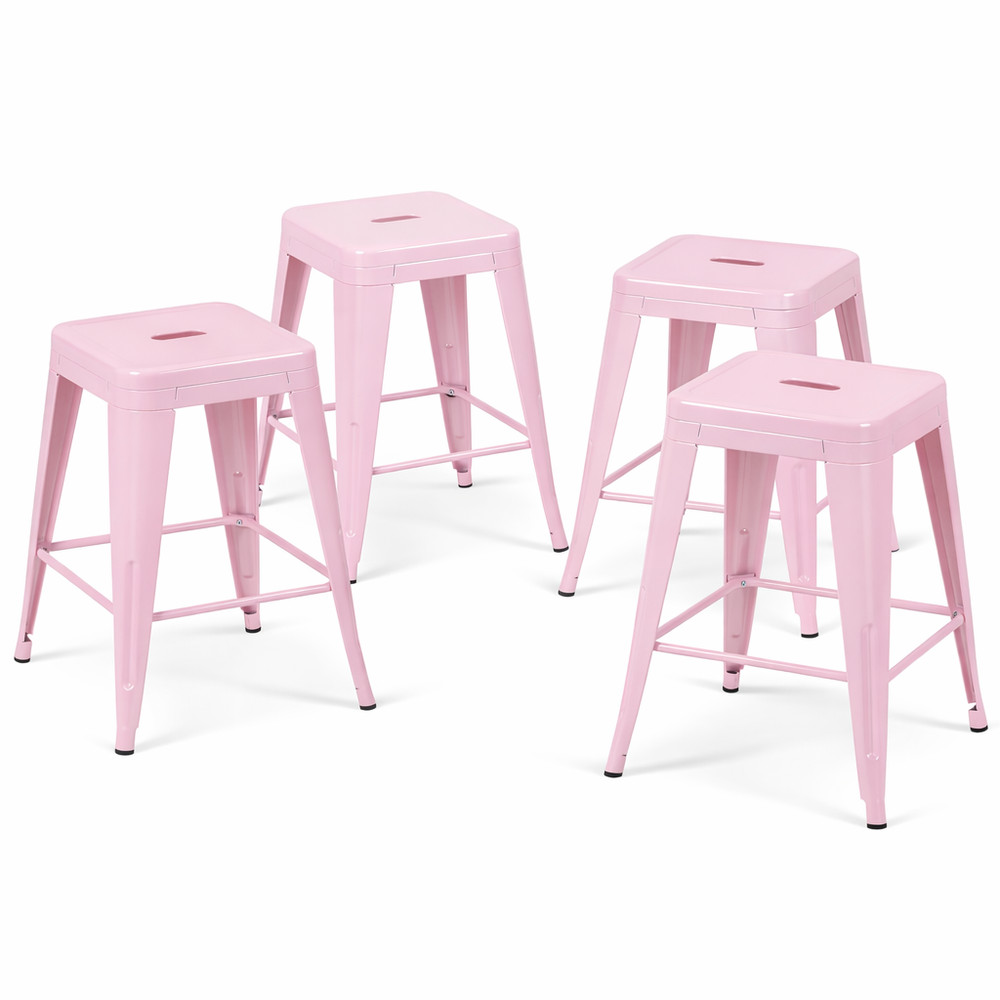 24 Inch Counter Height Stool, Backless Metal Bar Stools Set of 4, Non-Stackabl