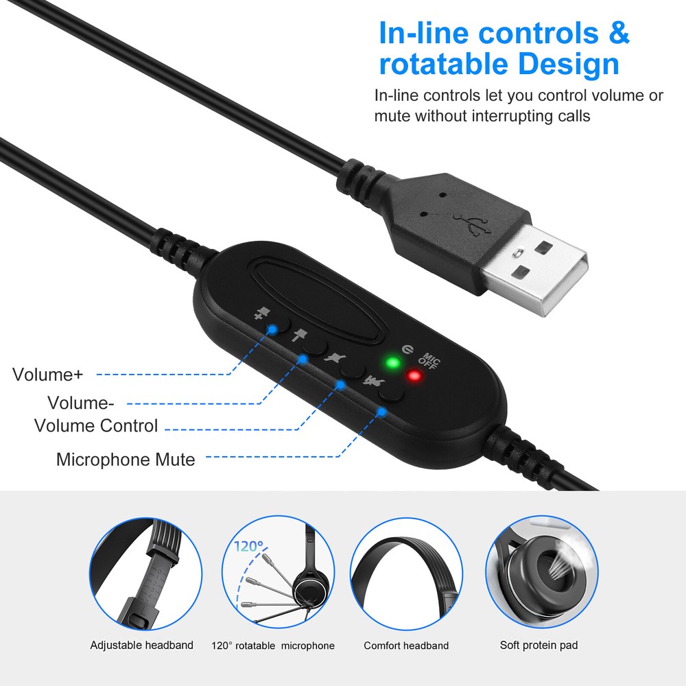 USB Wired Microphone Headphone Noise Reduction Computer for PC Chat Call Headset