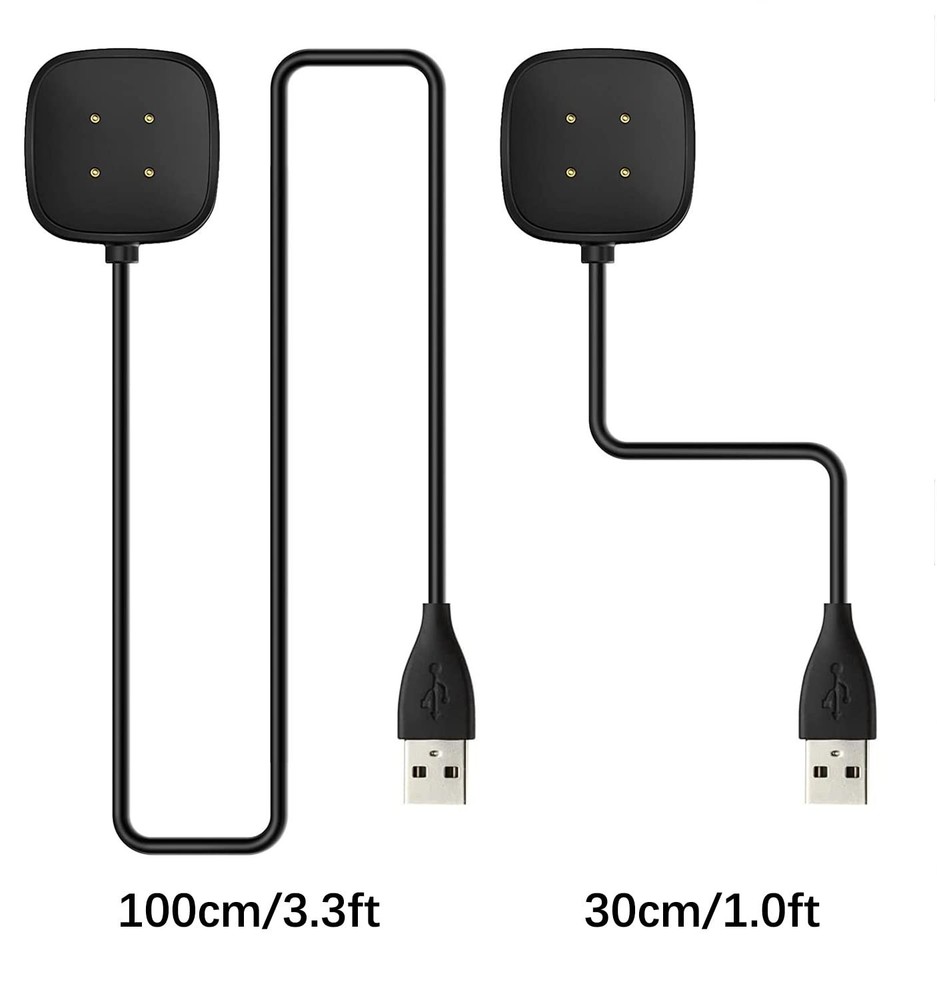 Brand New 2-Pack 3.3ft+1ft Black Compact USB Charger Cables for Fitbit Versa ...