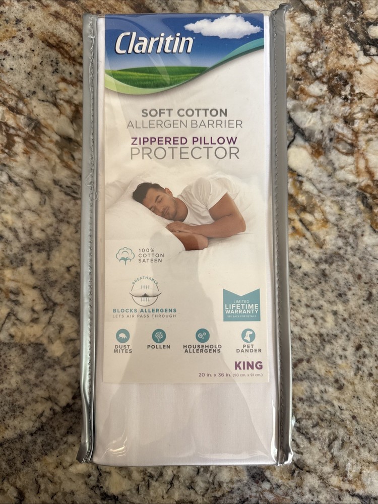 New unopened- Claritin King Pillow Soft Cotton Protector hypoallergenic