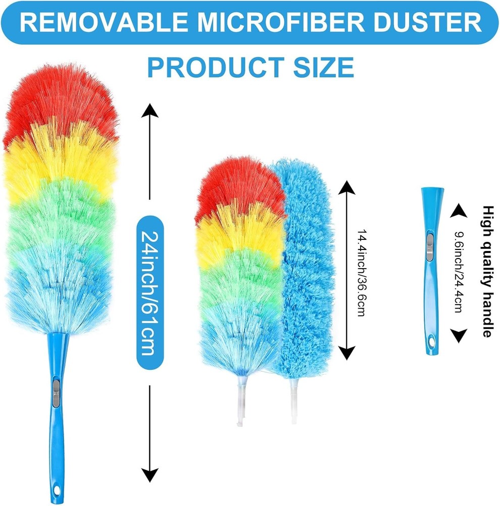 Rainbow 24" Static Duster - 2 Washable Bendable Microfiber Heads for Home Office