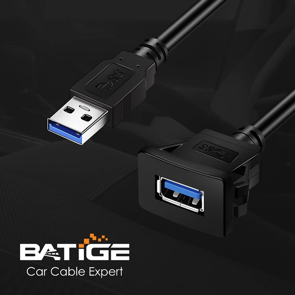 BATIGE Square Single Port USB 3.0 Panel Flush Mount Extension Cable with 1ft
