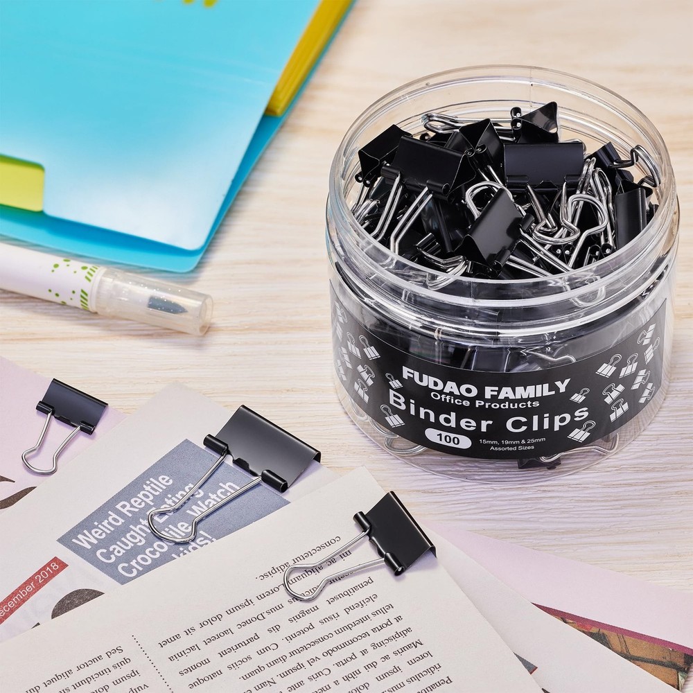 100pcs Binder Clips Assorted Sizes, Black Paper Clamps, Medium, Small, Mini 3...