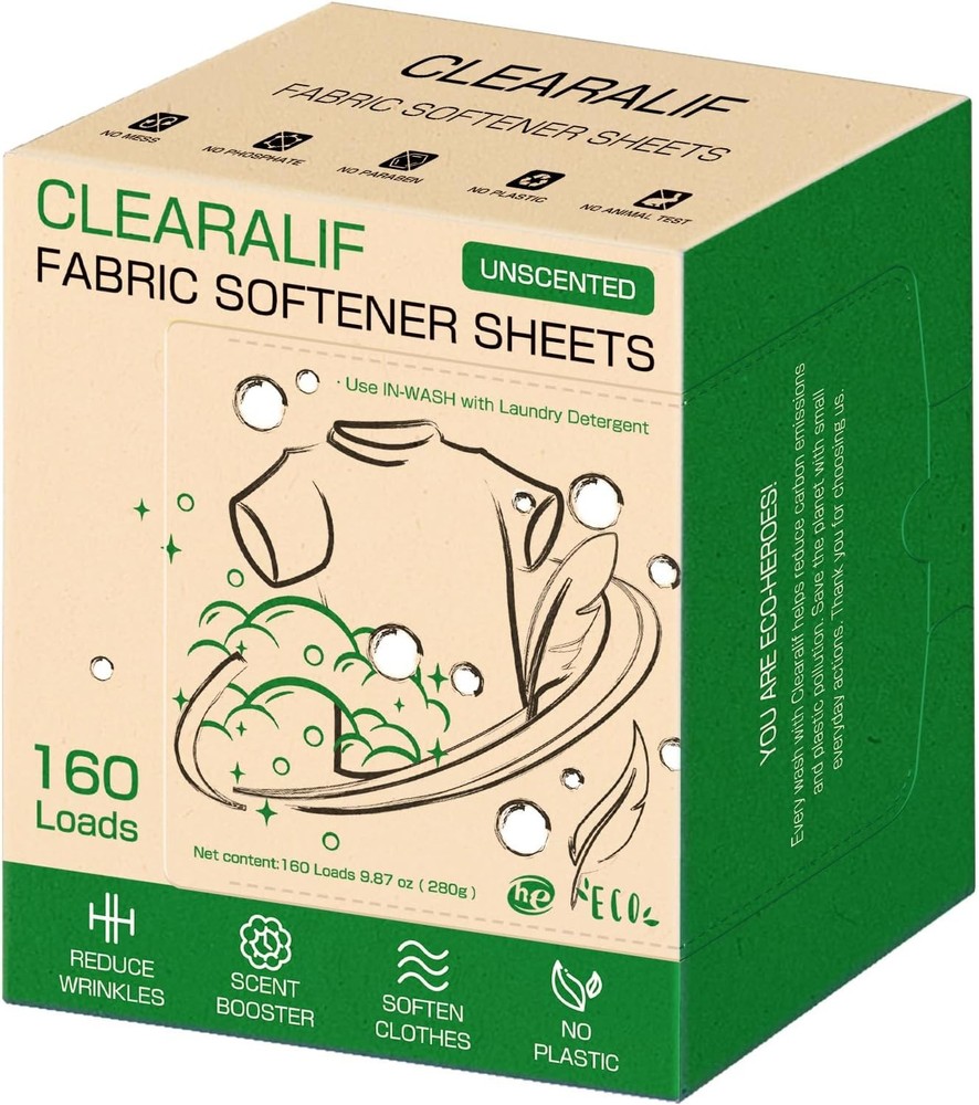 laundry Fabric Softener Sheets, Unscented, 160 Loads, Eco