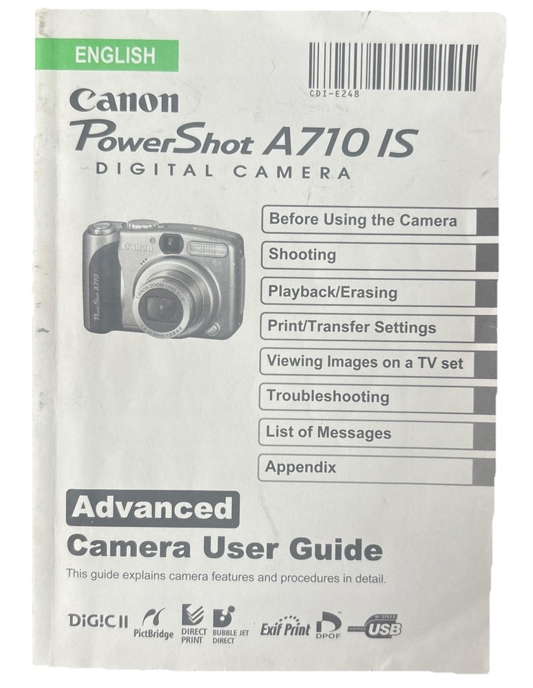 Canon Powershot A 710 IS Basic And Advanced Manuals. Bundle Of Both.