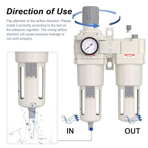 1" NPT Compressed Air Filter Regulator Lubricator Combo, Water Separator, 5 Micr