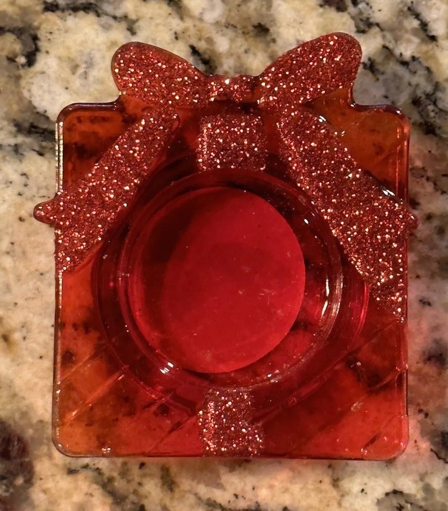 Red Christmas Bow Tea Light Candle Holder