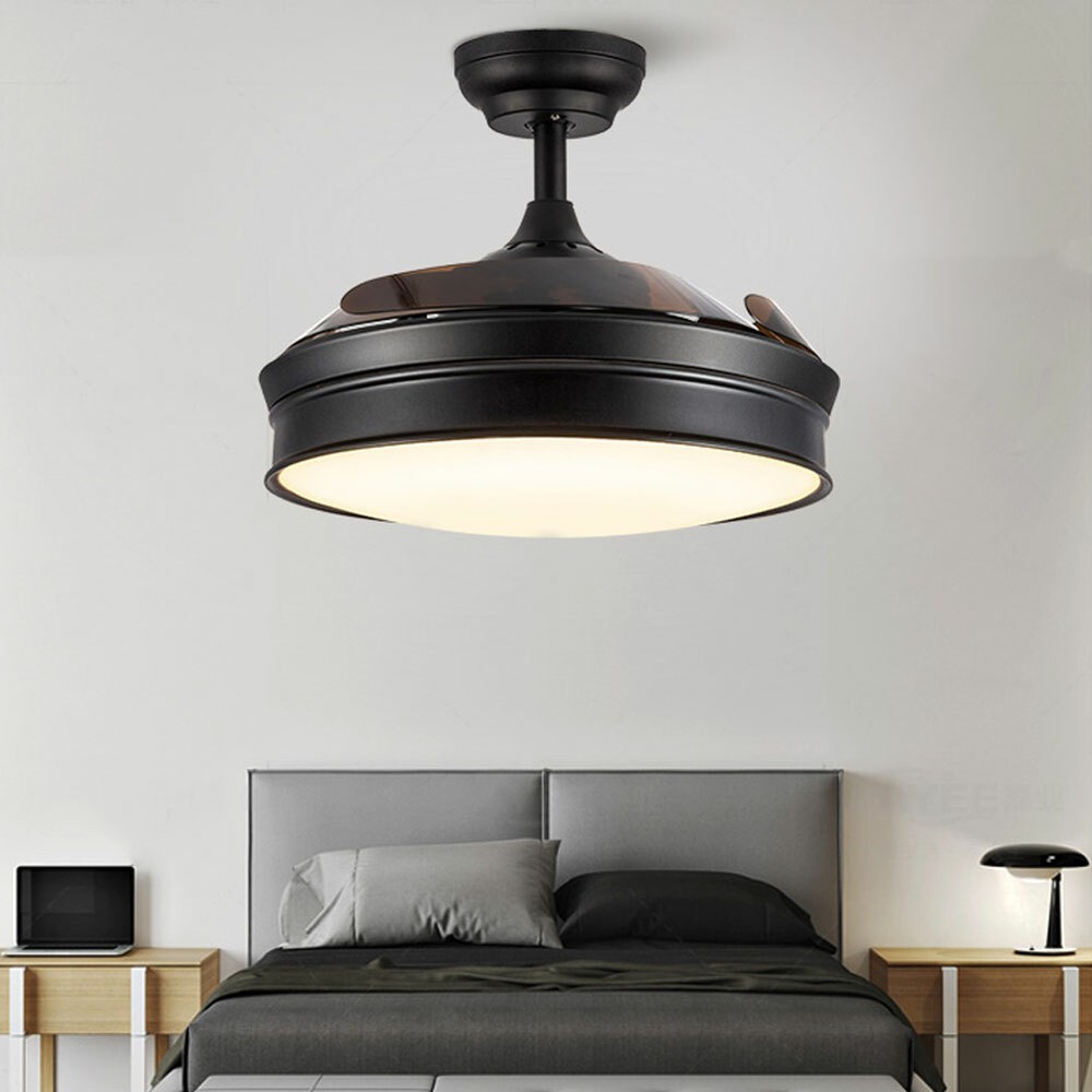 42" Retractable Blades Ceiling Fan Light Lamp LED Chandelier With Remote Control