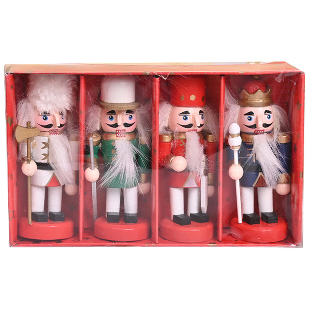 4pcs Wooden Nutcracker Holiday Nutcracker Figures Christmas Decorations