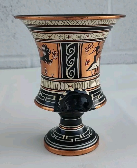 Hand painted Copper Double Handle Vase Hand Made In Greece.