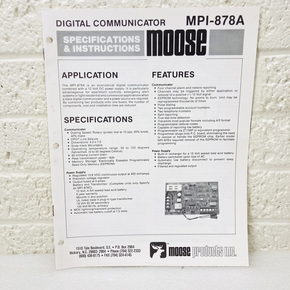Moose MPI-878A Digital Communicator Specifications & Instructions