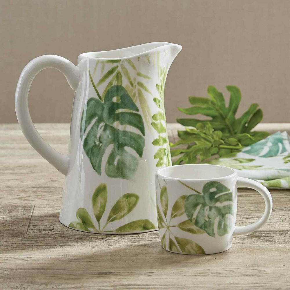 Tropical Leaf Ceramic Pitcher Dining Kitchen