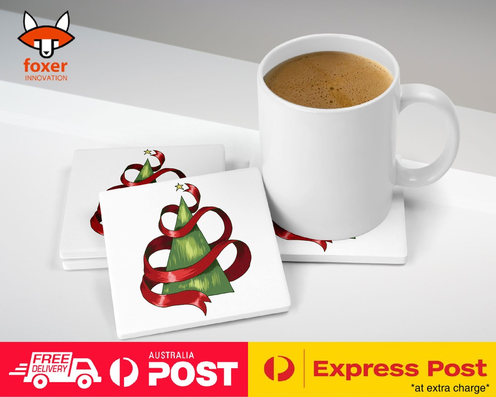 COASTER COFFEE DRINKING MAT|CHRISTMAS TREE WITH RIBBON