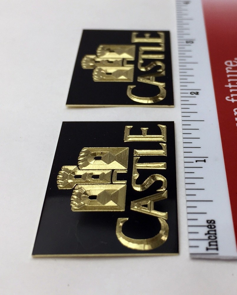 Castle Acoustics Speaker Badge Custom Engraved Solid Brass Pair