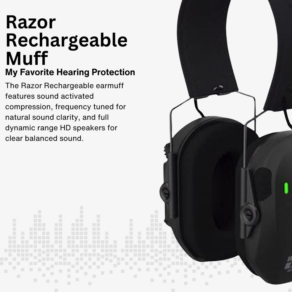 Walker's Razor Rechargeable Black Muff with Hearing Protection Case Bundle