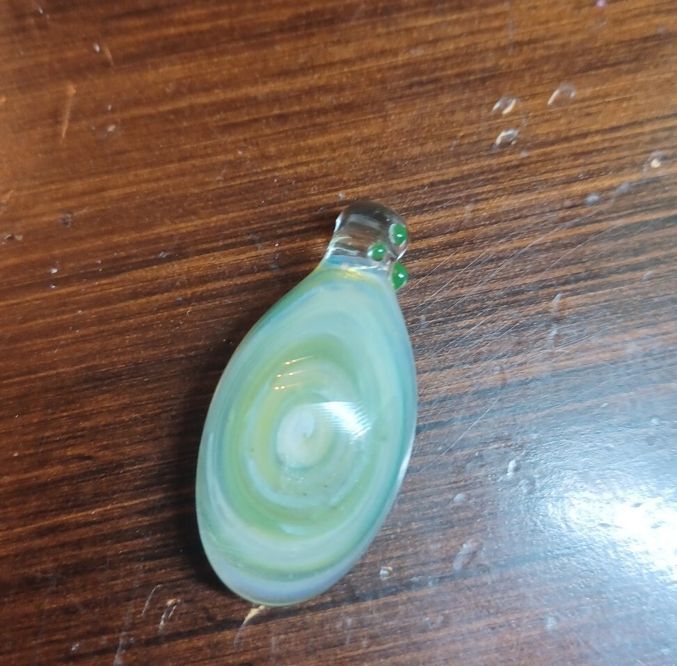 Hand Blown Glass Pendant Green Swirled