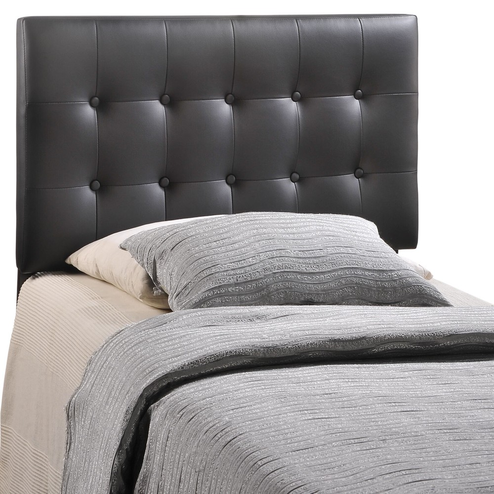 Modway Emily Tufted Button Vegan Leather Upholstered Twin Headboard in Black