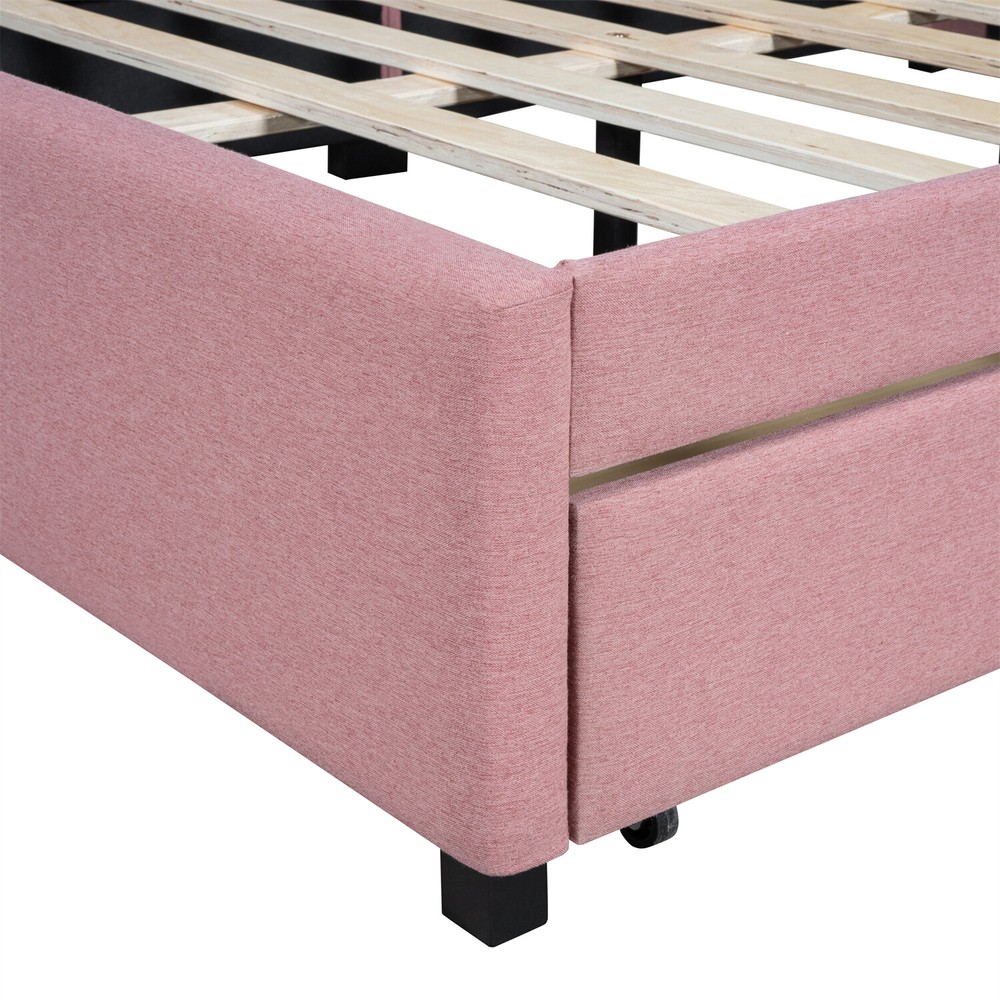 Full Size Daybed Upholstered Bed Frame Sofa Bed with 2 Storage Drawers Pink