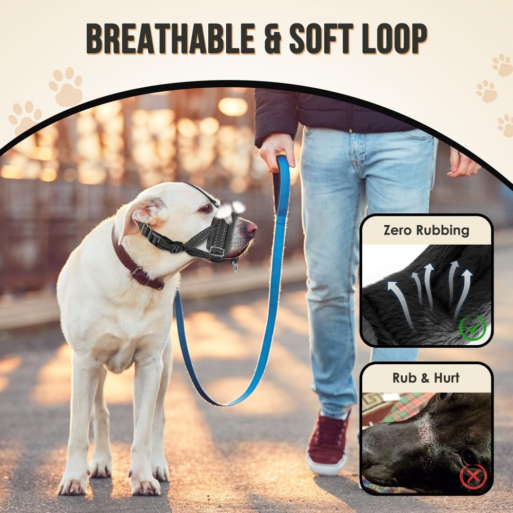 Soft Adjustable Padded Nylon Dog Muzzle Anti Chewing Barking Black Medium