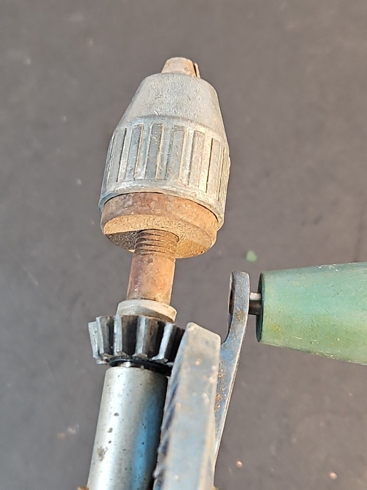Vintage Fix N SAVE HAND DRILL Green Blue Handle Storage Hand Tool As Is