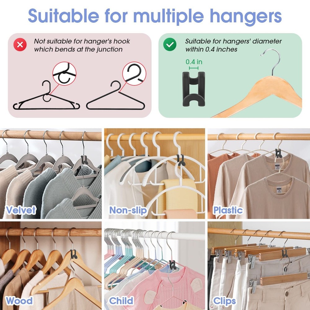 80Pcs Clothes Hanger Connector Hooks, Plastic Space Saving Heavy Duty Hanger ...