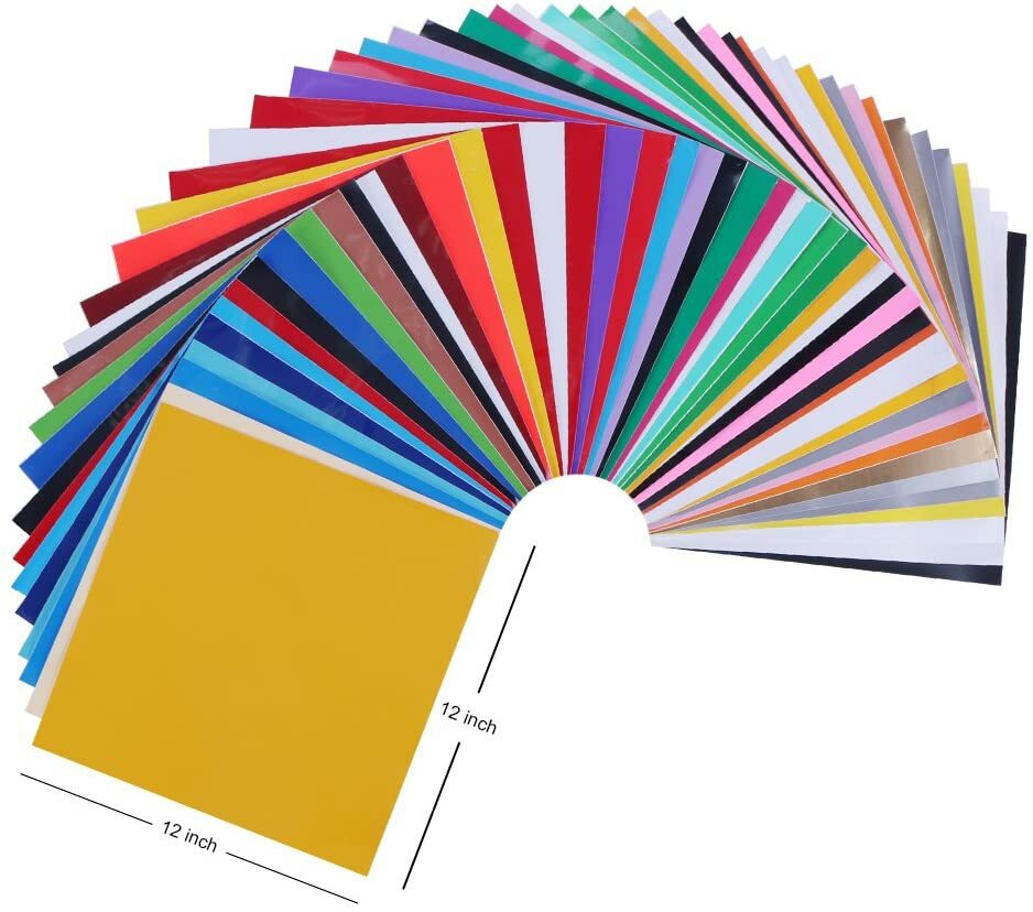 Permanent Vinyl Sheets (Pack of 60, 12” x 12”) - Includes Squeegee Bundle