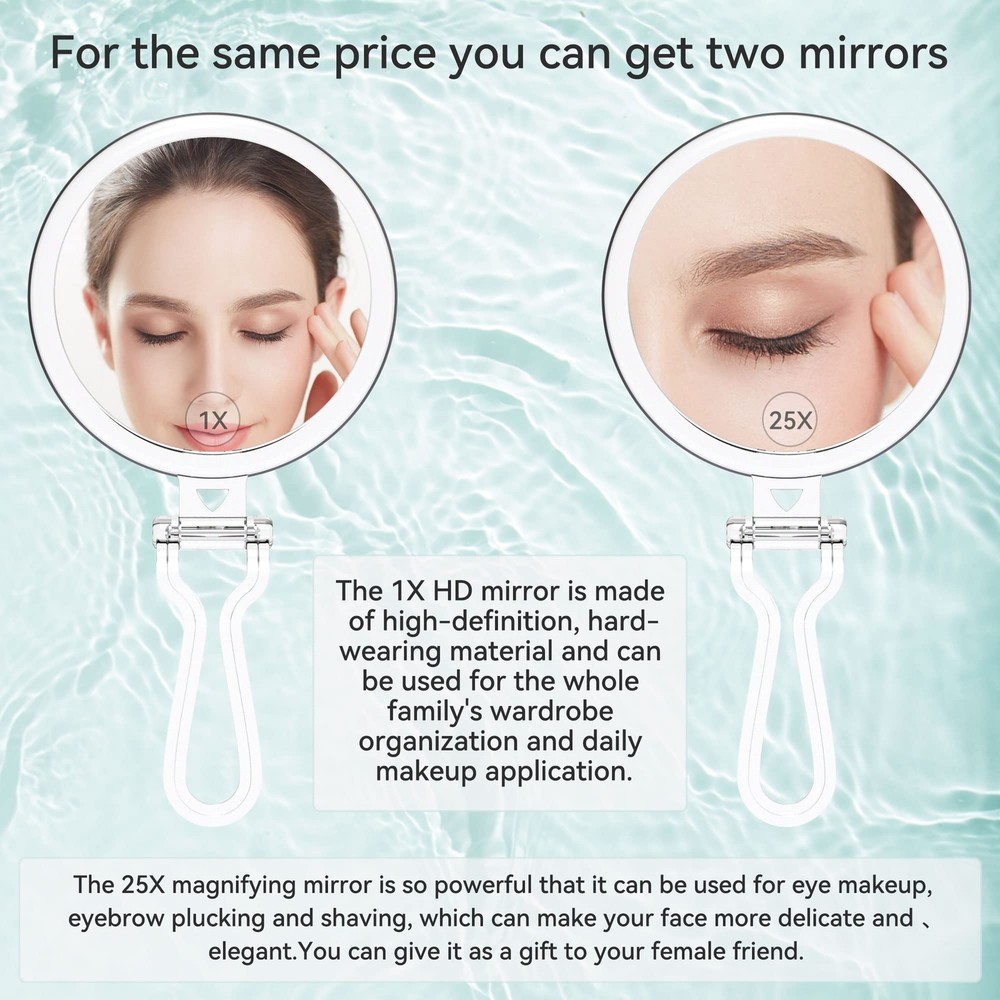 5'' Round 20X Magnifying Handheld Mirror Double-Sided 1X/20X Foldable