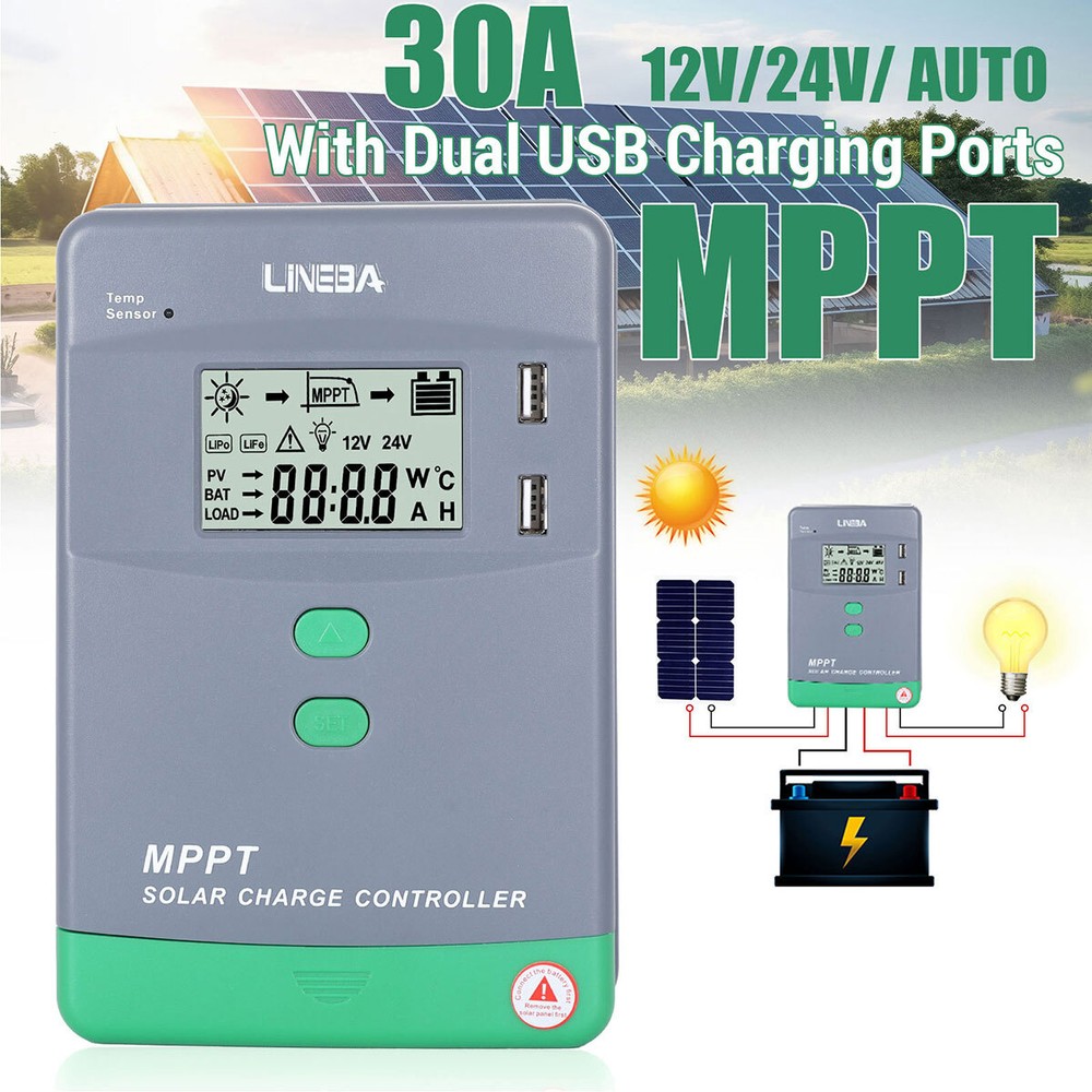 Solar Panel Regulator MPPT Charge Controller Auto Focus Tracking 30-100A 12V/24V