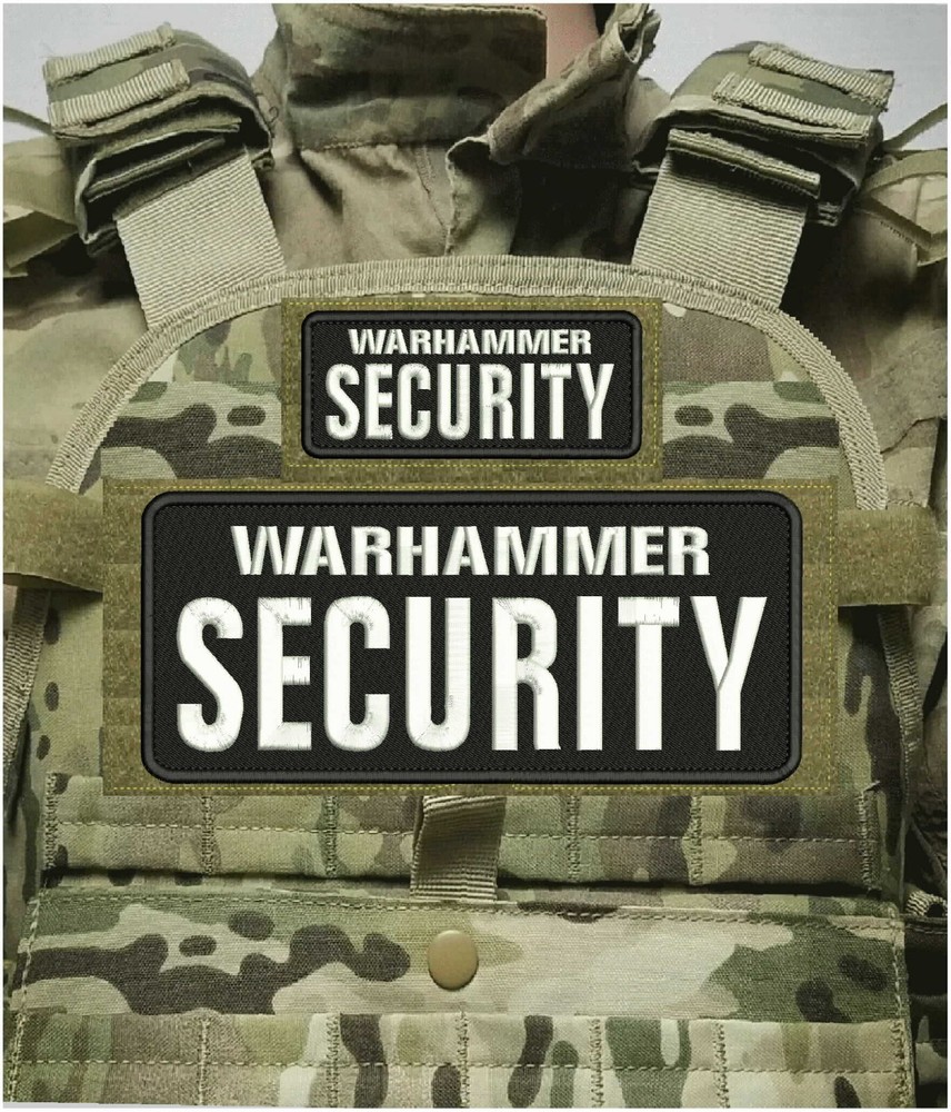 W SECURITY EMBROIDERY PATCH 4X10 AND 2X5 HOOK ON BACK WHITE ON BLACK