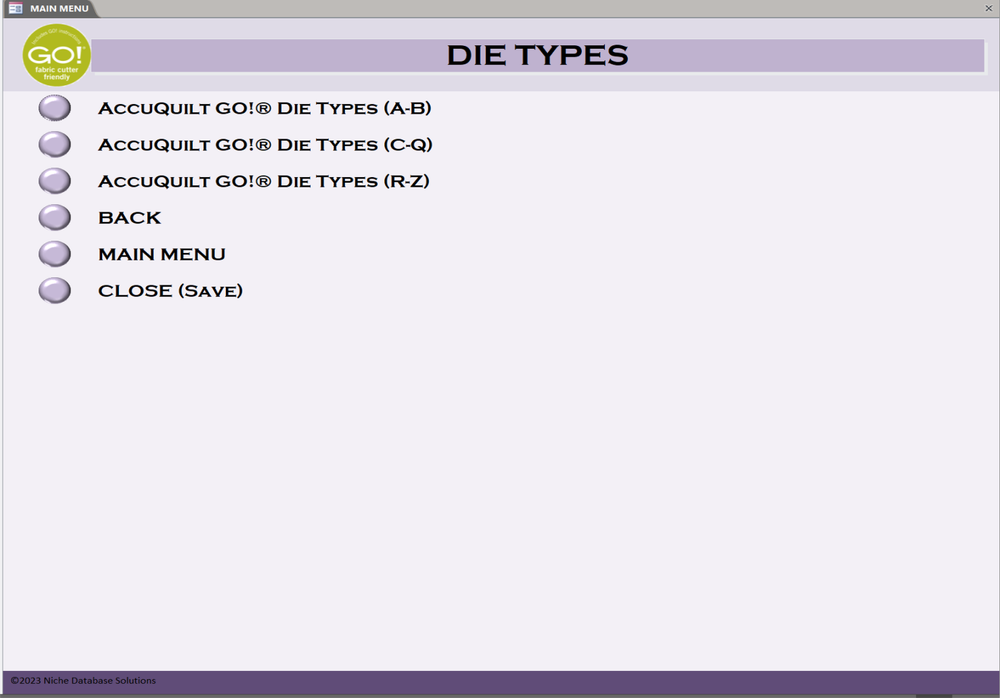 AccuQuilt GO! Accessories, Cutters & Dies Pre-Loaded MS ACCESS Database & Manual