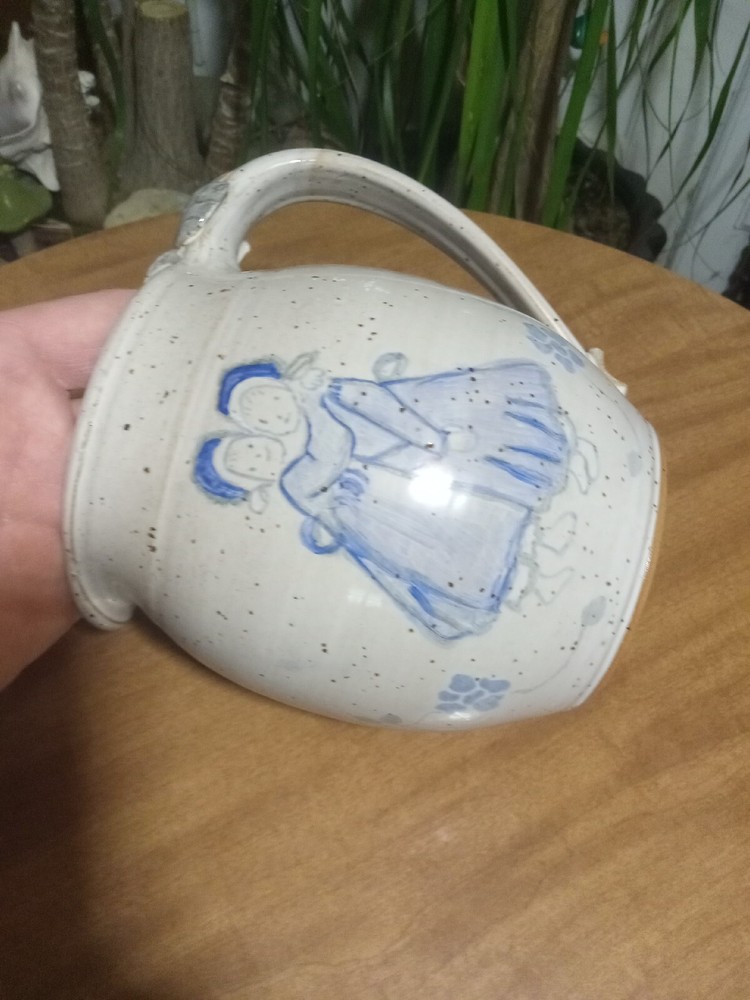 Vintage Hand Thrown And Decorated Stoneware Art Pottery Picher Signed & Dated