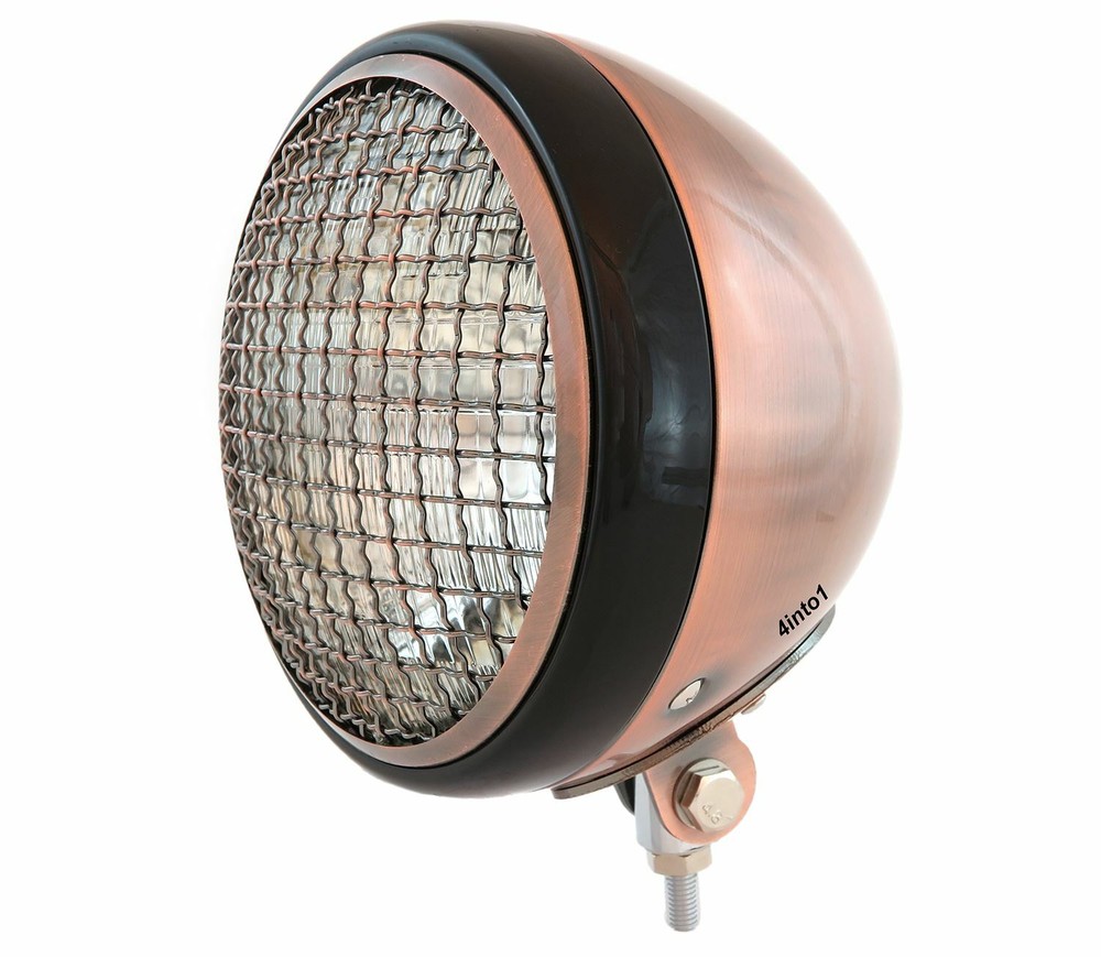 7" Bottom Mount Motorcycle Headlight w/ Grill - Bronze Black - Clear H4 Halogen