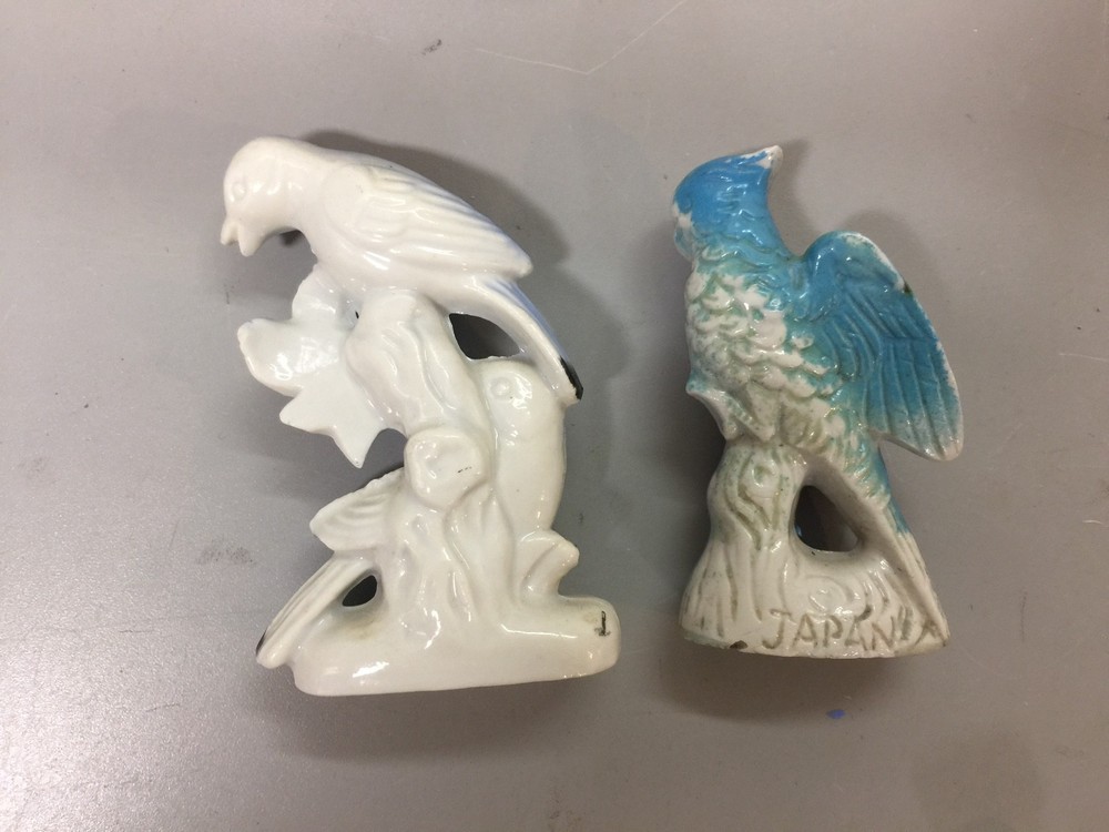 2 VINTAGE BLUEBIRDS & PARROT FIGURES~1930S