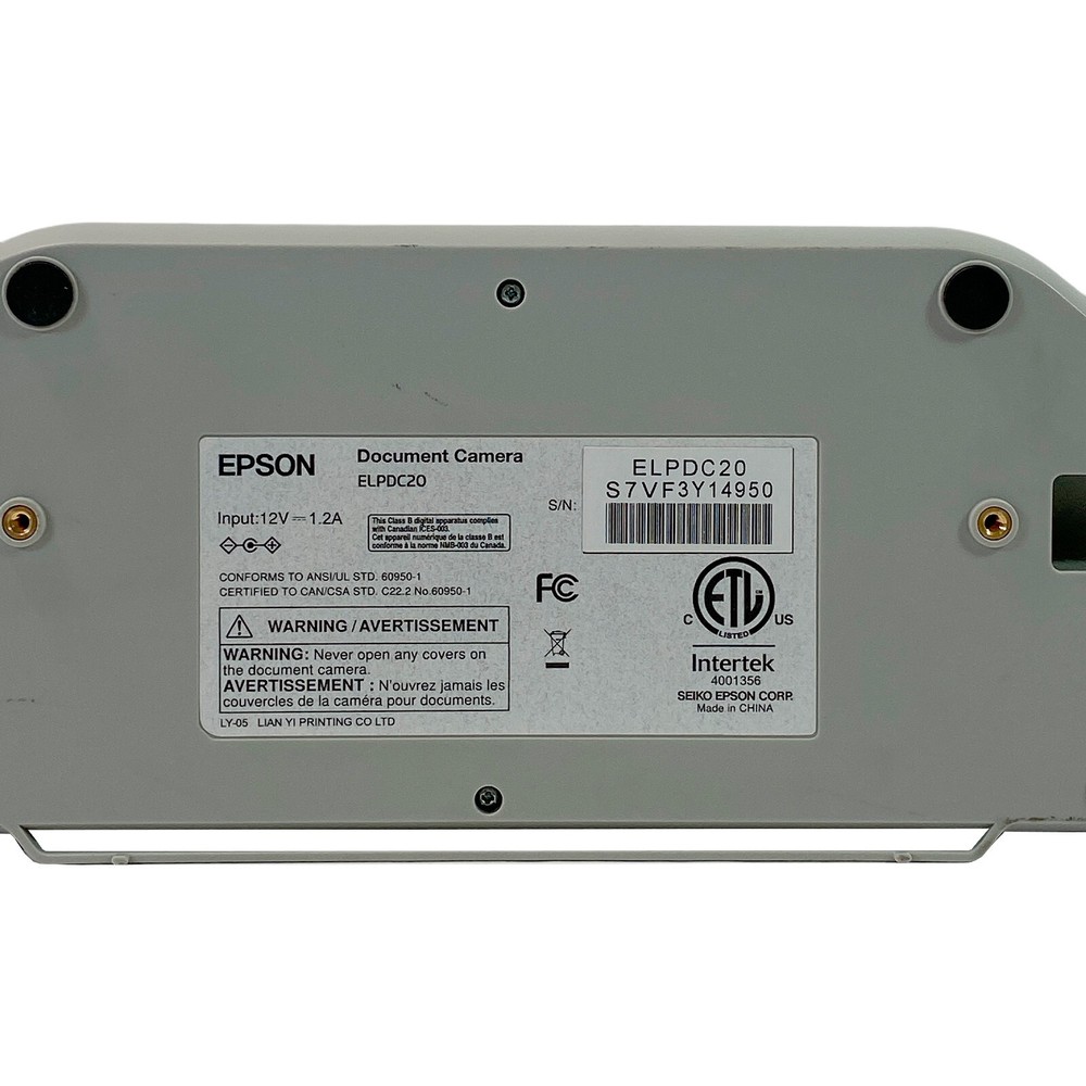 Epson ELPDC20 Document Camera 120x Total Zoom Visualiser USB VGA HDMI w/Bundle
