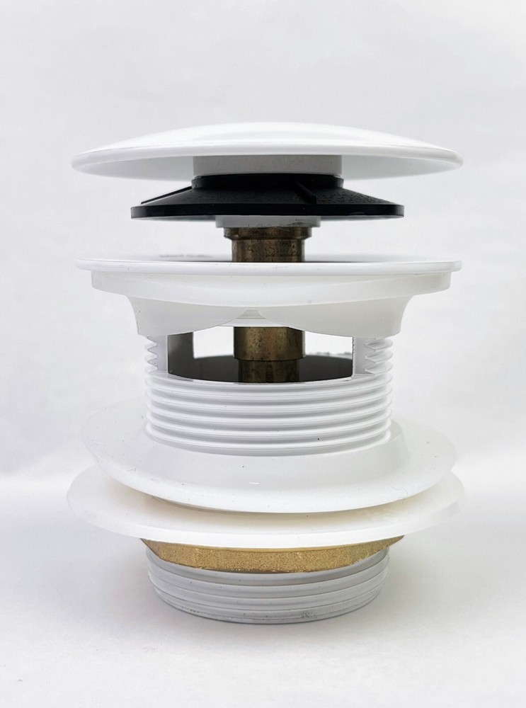 White Bathroom Tub Basin Drainer Stopper Push Down Pop Up Drain with Overflow