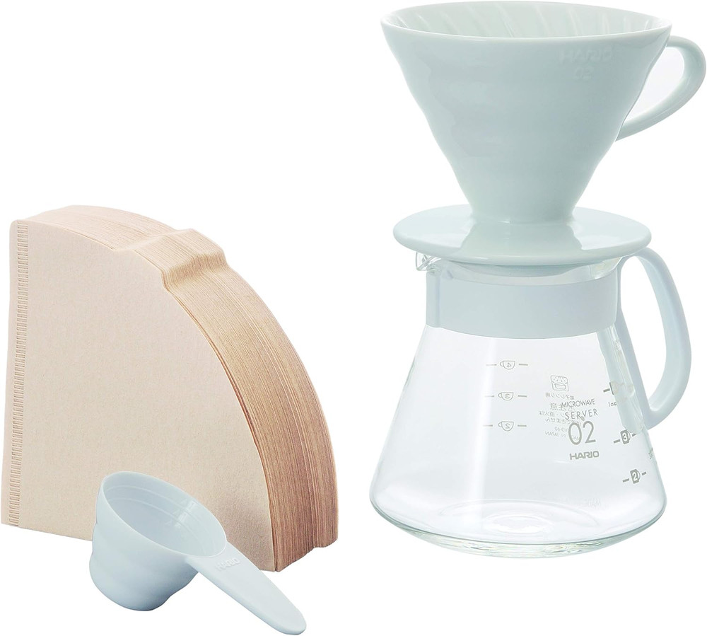 V60 Ceramic Pour over Coffee Set, Size 02, White