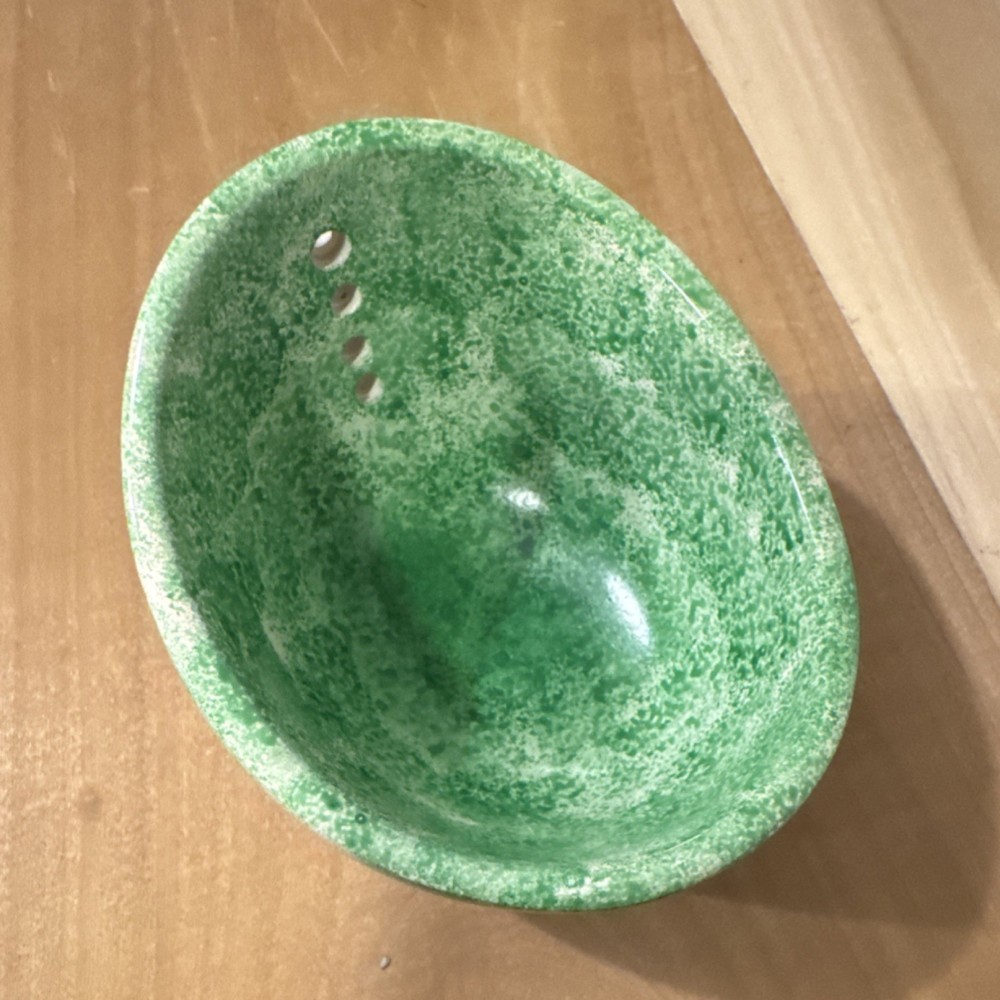 Small Green Speckled Oval Colander, Herb Stripper