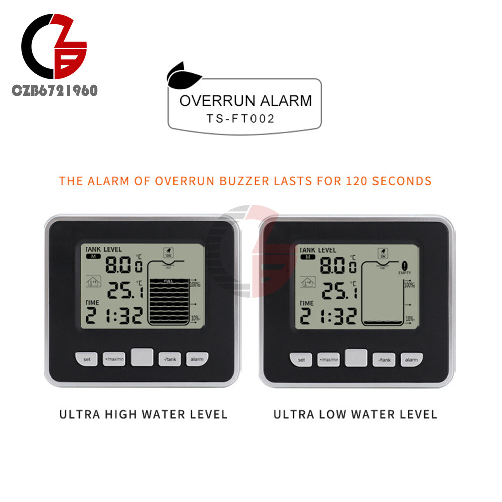 FT002 Ultrasonic Water Tank Liquid Level Meter + Temperature Sensor Time Display