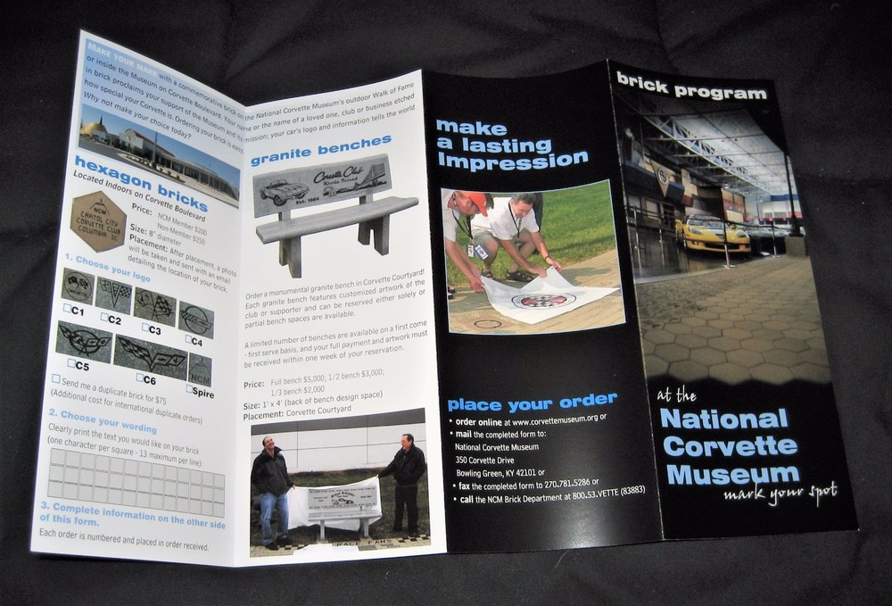 Brick Program at the National Corvette Museum Brochure--Bricks, Benches, etc