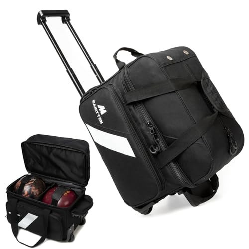 Double Roller Bowling Bag with Wheels, 2 Ball Capacity, Shoe Compartment & Acces